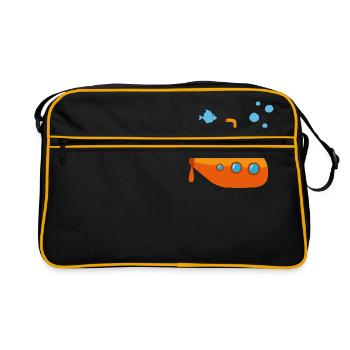 U-Boot Illustration mit Fischen und Meer - Retro Tasche - Schwarz/Gold - Vorne