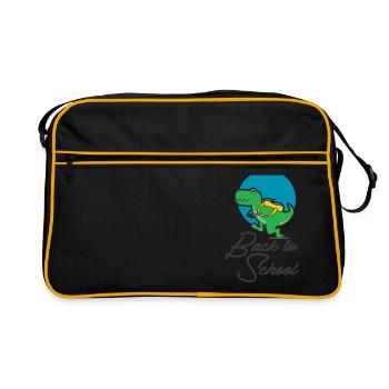 Dino back to school Schulanfang Geschenkidee - Retro Tasche - Schwarz/Gold - Vorne