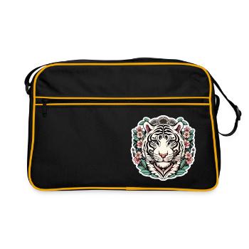 Tiger with Japanese Cherry Blossoms Blossoms Gift - Retro Bag - black/gold - Front