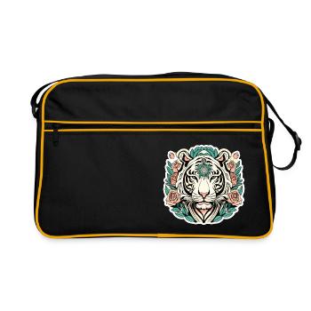 Tiger with Roses Blossoms Gift - Retro Bag - black/gold - Front