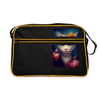 Peinture à l’huile de chat angora turc blanc - Sac Retro - noir/or - Devant