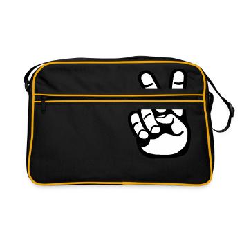 Peace Zeichen, Victory Zeichen - Retro Tasche - Schwarz/Gold - Vorne