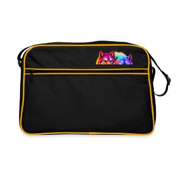 Mignon Personnages Animaux Loup coloré avec des fleurs - Sac Retro - noir/or - Devant