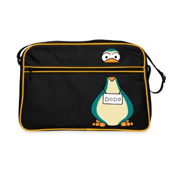 Dodo Frontal Vogel mit Schild Geschenk - Retro Tasche - Schwarz/Gold - Vorne
