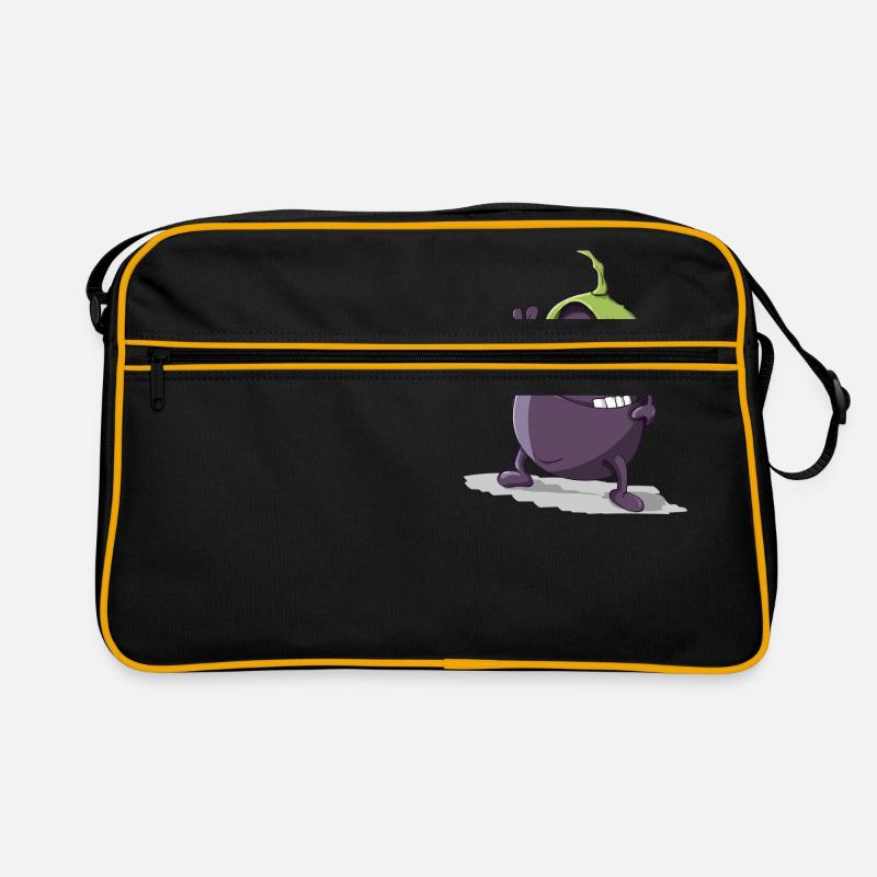 Lustige Aubergine Gemüse mit Gesicht Geschenkiddee - Retro Tasche - Schwarz/Gold