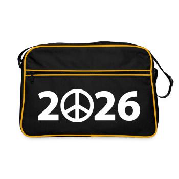 Signe de paix 2026, Liberté 2026, Stop War 2026 - Sac Retro - noir/or - Devant