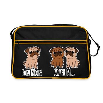 Ein Mops - zwei M? Ja was genau? lustige Hunde! - Retro Tasche - Schwarz/Gold - Vorne
