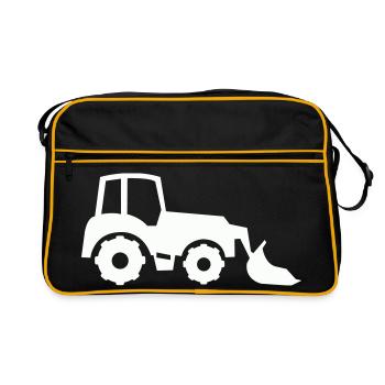 Traktor Silhouette Frontlader - Retro Tasche - Schwarz/Gold - Vorne