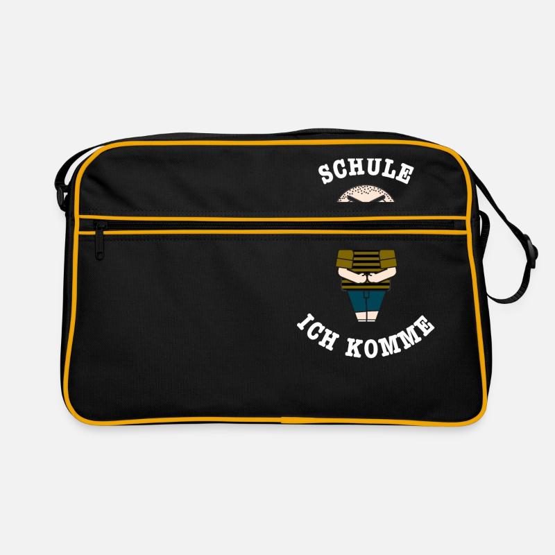 Schule ich komme, Einschulung - Retro Tasche - Schwarz/Gold