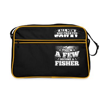 Funny Fishing Shirt All Men Equal - Retro Tasche - Schwarz/Gold - Vorne