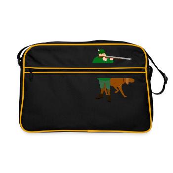 Jäger mit Hund - Retro Tasche - Schwarz/Gold - Vorne