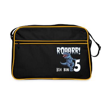5. Geburtstag 5 Jahre Dino Saurier Dinosaurier - Retro Tasche - Schwarz/Gold - Vorne