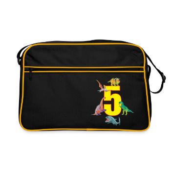 5th birthday 5 years dino saurian dinosaur - Retro Bag - black/gold - Front