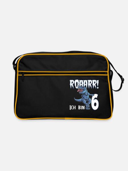 6. Geburtstag 6 Jahre Dino Saurier Dinosaurier - Retro Tasche - Schwarz/Gold