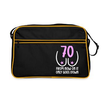 70 years of gravity it goes downhill 70 years 70. - Retro Bag - black/gold - Front
