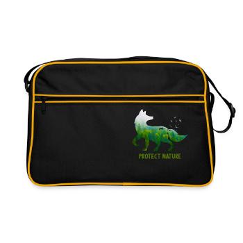 Protect Nature Fox Unmweltschutz Tierschutz - Retro Tasche - Schwarz/Gold - Vorne
