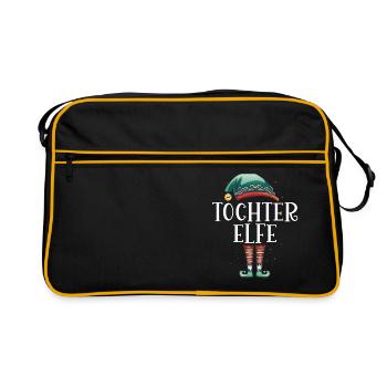 Weihnachten Partnerkostüm Tochter Elf Elfe Elfen - Retro Tasche - Schwarz/Gold - Vorne