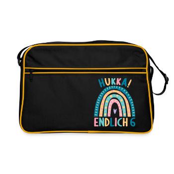 6 Jahre Geburtstagskind Regenbogen 6. Geburtstag - Retro Tasche - Schwarz/Gold - Vorne