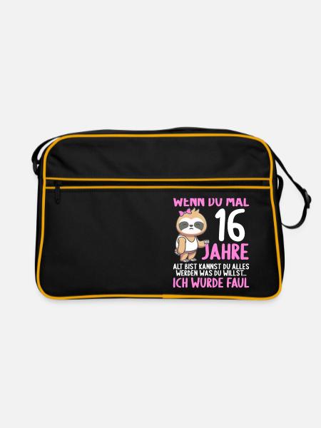 Wenn du groß bist ich wurde Faul 16. Geburtstag - Retro Tasche - Schwarz/Gold - Vorne