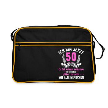 Seltsam im gleichen Alter wie alte 50. Geburtstag - Retro Tasche - Schwarz/Gold - Vorne