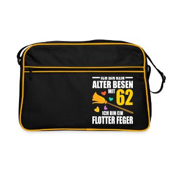 Alter Besen Junger Feger 62 Jahre 62. Geburtstag - Retro Tasche - Schwarz/Gold - Vorne