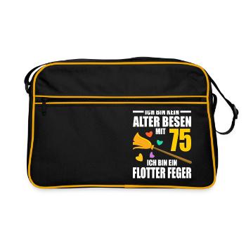 Alter Besen Junger Feger 75 Jahre 75. Geburtstag - Retro Tasche - Schwarz/Gold - Vorne