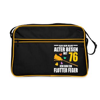 Alter Besen Junger Feger 76 Jahre 76. Geburtstag - Retro Tasche - Schwarz/Gold - Vorne