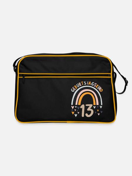 13 Jahre alt Rainbow Regenbogen 13. Geburtstag - Retro Tasche - Schwarz/Gold - Vorne