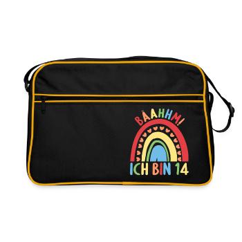 14 Jahre alt Rainbow Regenbogen 14. Geburtstag - Retro Tasche - Schwarz/Gold - Vorne