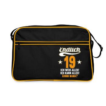 19 Jahre ich weiß kann alles Äh mama 19 Geburtstag - Retro Tasche - Schwarz/Gold - Vorne