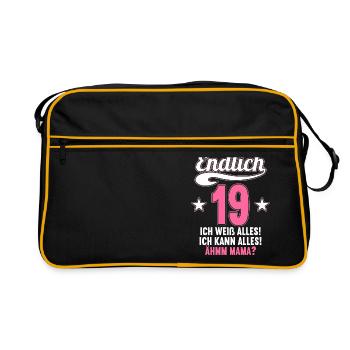 19 Jahre ich weiß kann alles Äh mama 19 Geburtstag - Retro Tasche - Schwarz/Gold - Vorne