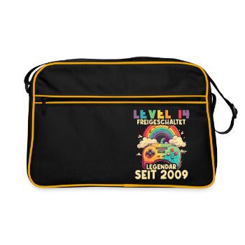 2009 Level 14 Jahre Gaming 14er 14 Geburtstag - Retro Tasche - Schwarz/Gold - Vorne