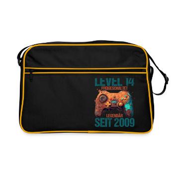 2009 Level 14 Jahre Gaming 14er 14 Geburtstag - Retro Tasche - Schwarz/Gold - Vorne