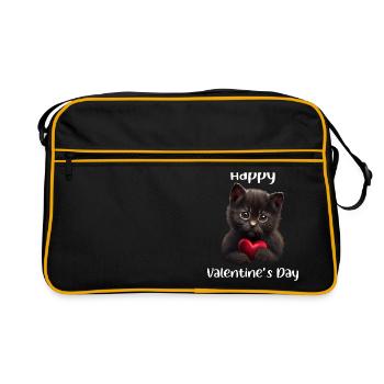 Happy Valentines Day Katze - Retro Tasche - Schwarz/Gold - Vorne