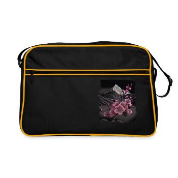 Temple japonais vintage des fleurs de cerisier Sakura - Sac Retro - noir/or - Devant