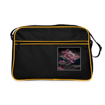 Temple japonais vintage des fleurs de cerisier Sakura - Sac Retro - noir/or - Devant