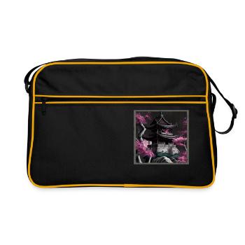 Temple japonais vintage des fleurs de cerisier Sakura - Sac Retro - noir/or - Devant
