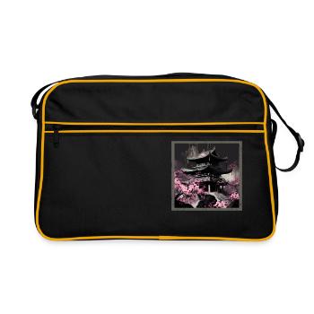 Temple japonais vintage des fleurs de cerisier Sakura - Sac Retro - noir/or - Devant