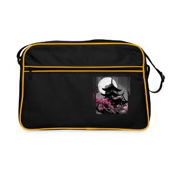 Temple japonais vintage des fleurs de cerisier Sakura - Sac Retro - noir/or - Devant