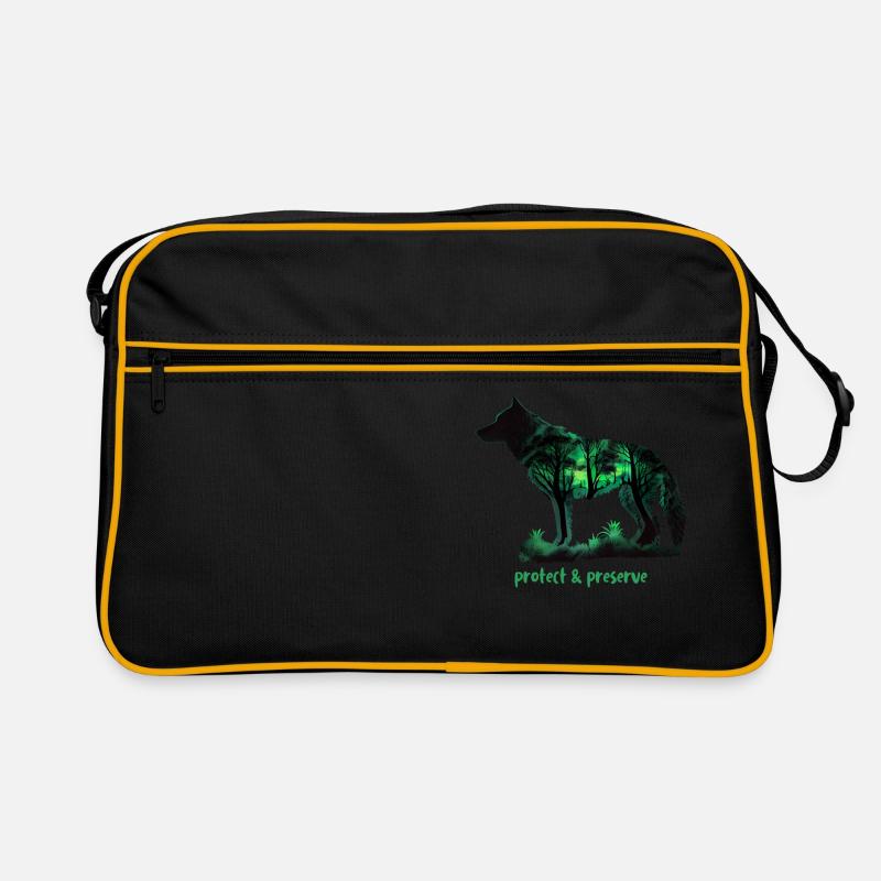 Wölfe Silhouette Naturschutz Tierschutz Wolf - Retro Tasche - Schwarz/Gold