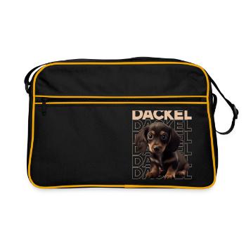 teckel à poil dur, teckel, chien, chiens, chiot, teckel - Sac Retro - noir/or - Devant