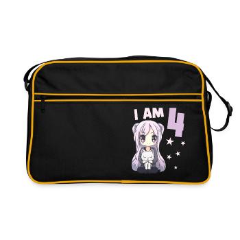 4 ans Fille Anime Kawaii Cat 4ème anniversaire - Sac Retro - noir/or - Devant