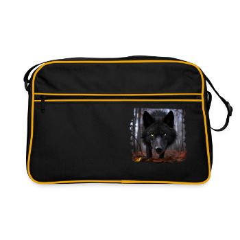 Wölfe realistic Wolf - Retro Tasche - Schwarz/Gold - Vorne