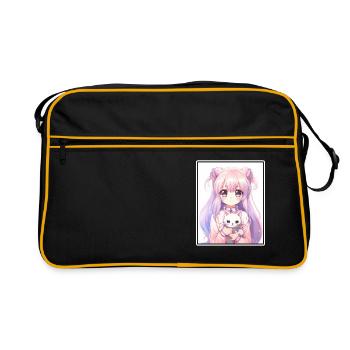 Kawaii Girl Anime Manga Girl Cat - Sac Retro - noir/or - Devant
