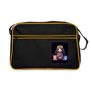 Kawaii Girl Anime Manga Girl Cat - Sac Retro - noir/or - Devant