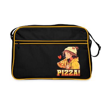 Pizza Lover Junge Mädchen Anime Manga Pizza - Retro Tasche - Schwarz/Gold - Vorne