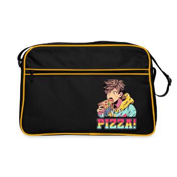 Pizza Lover Junge Mädchen Anime Manga Pizza - Retro Tasche - Schwarz/Gold - Vorne