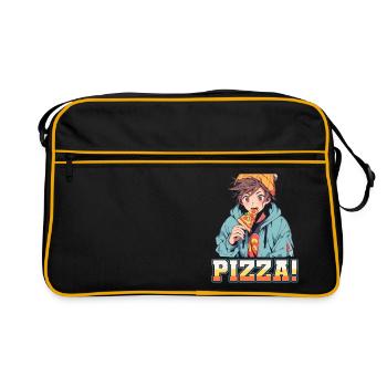 Pizza Lover Junge Mädchen Anime Manga Pizza - Retro Tasche - Schwarz/Gold - Vorne
