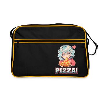 Pizza Lover Junge Mädchen Anime Manga Pizza - Retro Tasche - Schwarz/Gold - Vorne