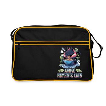 Anime Manga Kawaii Katze isst Ramen Nudeln - Retro Tasche - Schwarz/Gold - Vorne